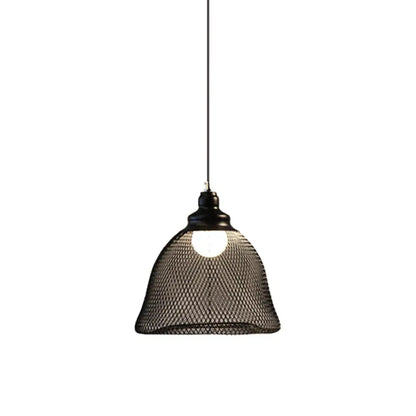 Loft Style Black Iron Mesh Drop Pendant Ceiling Suspension Lamp for Dining Room - 1-Light Dome/Bell/Oval Design