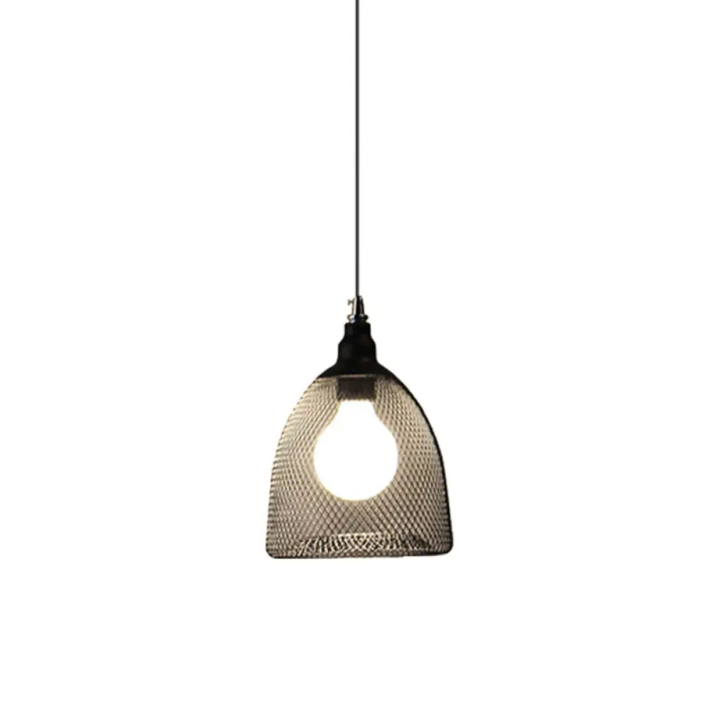 Loft Style Black Iron Mesh Drop Pendant Ceiling Suspension Lamp for Dining Room - 1-Light Dome/Bell/Oval Design