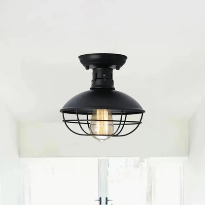 DecorBites™ DecorBites™ Loft Style Black Metal Semi Flush Ceiling Light with Cage Bottom