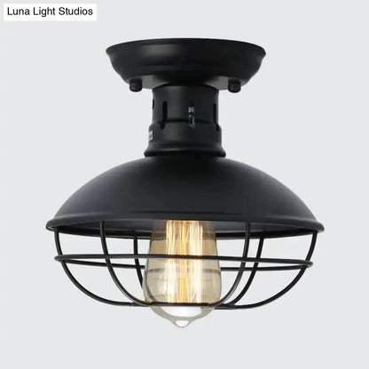 DecorBites™ DecorBites™ Loft Style Black Metal Semi Flush Ceiling Light with Cage Bottom