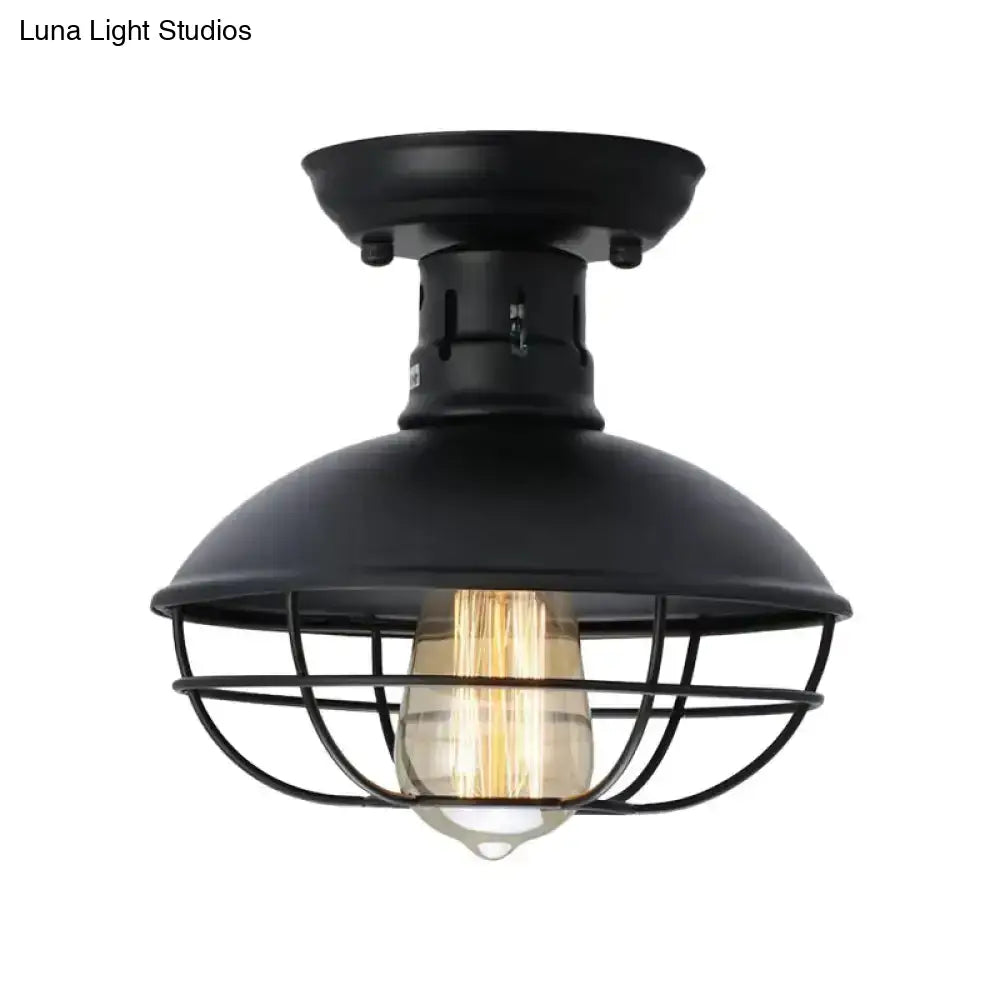 DecorBites™ DecorBites™ Loft Style Black Metal Semi Flush Ceiling Light with Cage Bottom