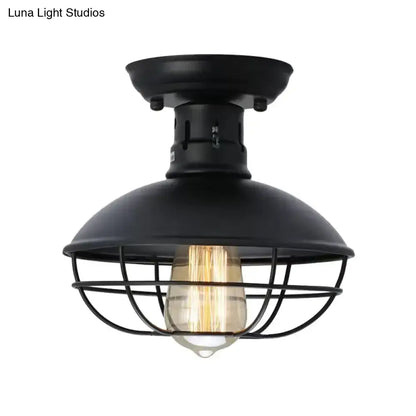 DecorBites™ DecorBites™ Loft Style Black Metal Semi Flush Ceiling Light with Cage Bottom