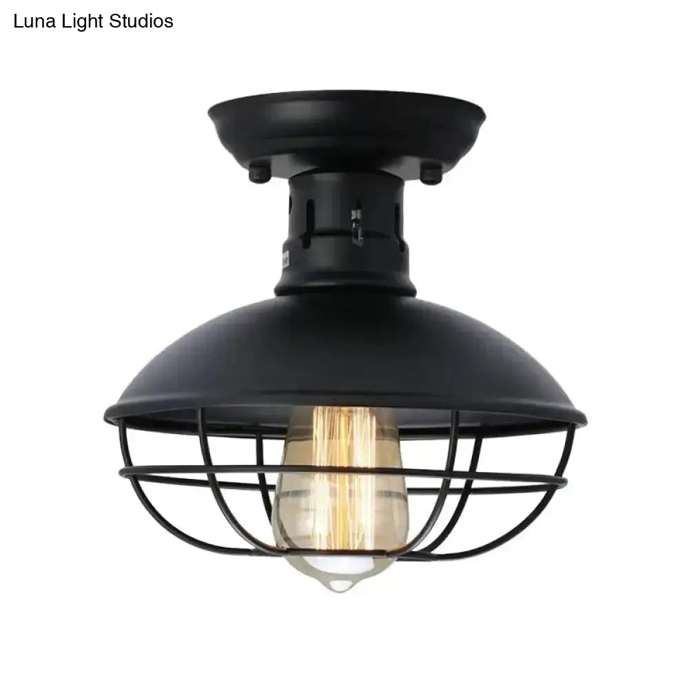 DecorBites™ DecorBites™ Loft Style Black Metal Semi Flush Ceiling Light with Cage Bottom