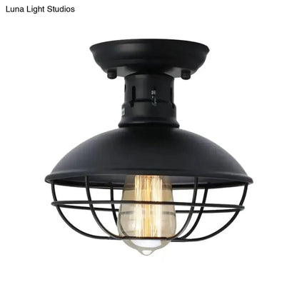 DecorBites™ DecorBites™ Loft Style Black Metal Semi Flush Ceiling Light with Cage Bottom