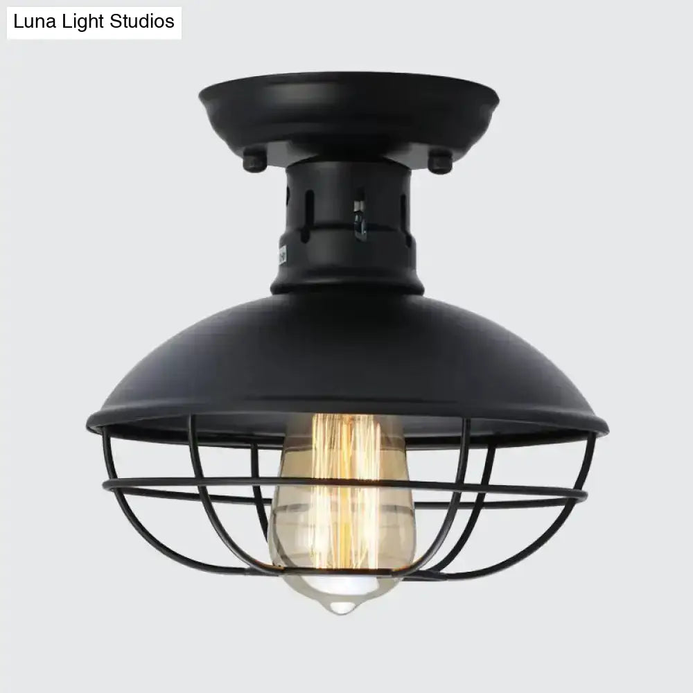 DecorBites™ DecorBites™ Loft Style Black Metal Semi Flush Ceiling Light with Cage Bottom