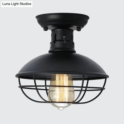 DecorBites™ DecorBites™ Loft Style Black Metal Semi Flush Ceiling Light with Cage Bottom