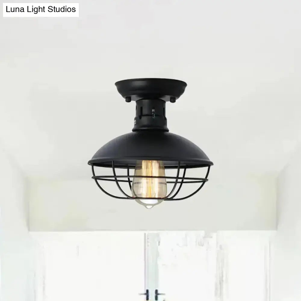 DecorBites™ DecorBites™ Loft Style Black Metal Semi Flush Ceiling Light with Cage Bottom