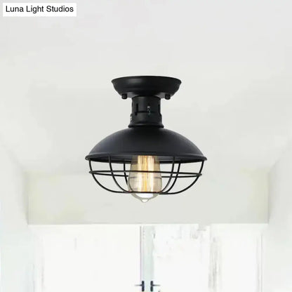 DecorBites™ DecorBites™ Loft Style Black Metal Semi Flush Ceiling Light with Cage Bottom