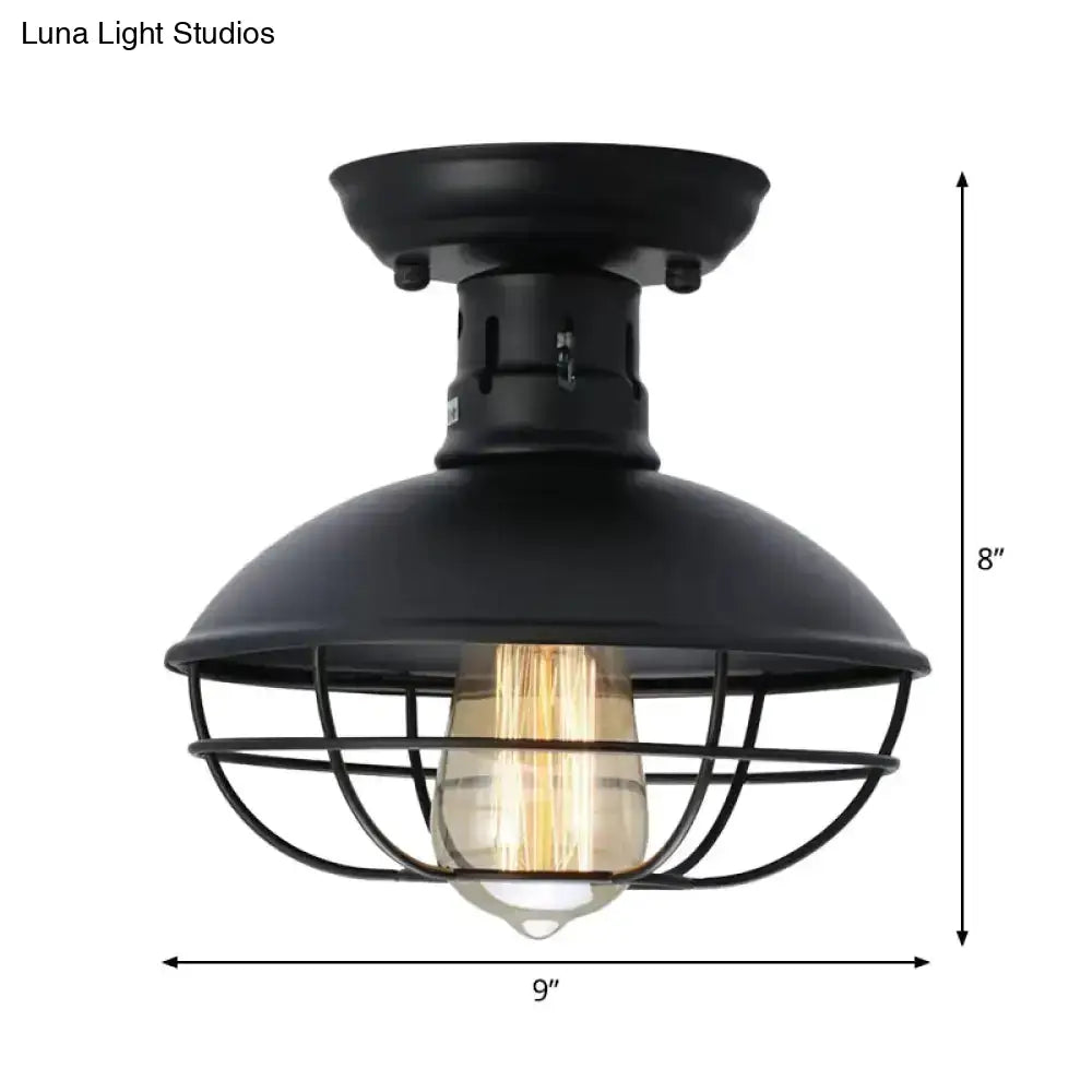 DecorBites™ DecorBites™ Loft Style Black Metal Semi Flush Ceiling Light with Cage Bottom