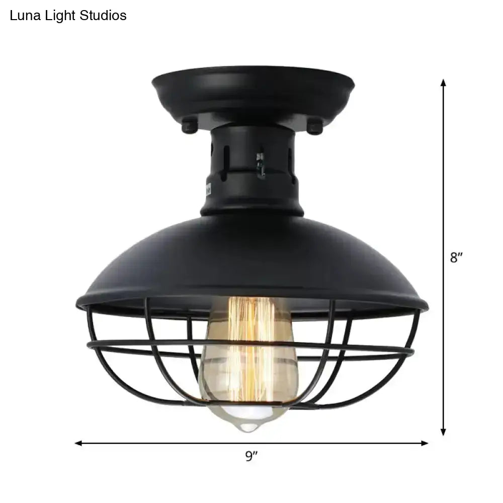 DecorBites™ DecorBites™ Loft Style Black Metal Semi Flush Ceiling Light with Cage Bottom