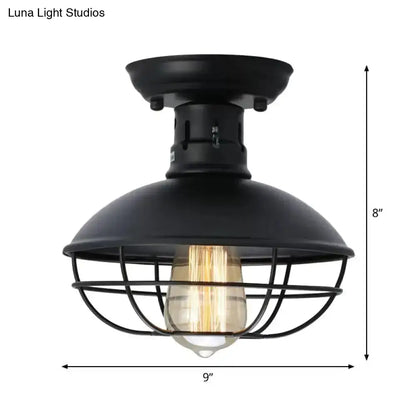 DecorBites™ DecorBites™ Loft Style Black Metal Semi Flush Ceiling Light with Cage Bottom