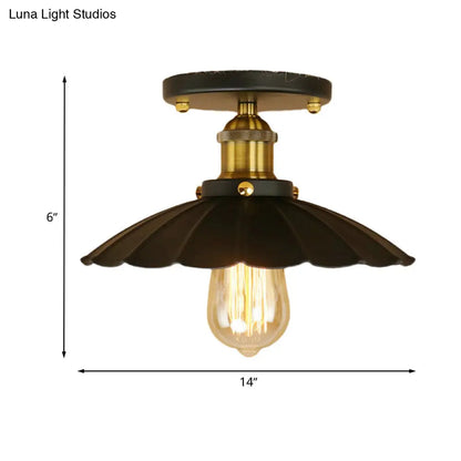 DecorBites™ DecorBites™ Loft Style Black Scalloped Edge Semi Flush Mount Light - 2 Lights Metal Ceiling Mounted, Indoor Lighting