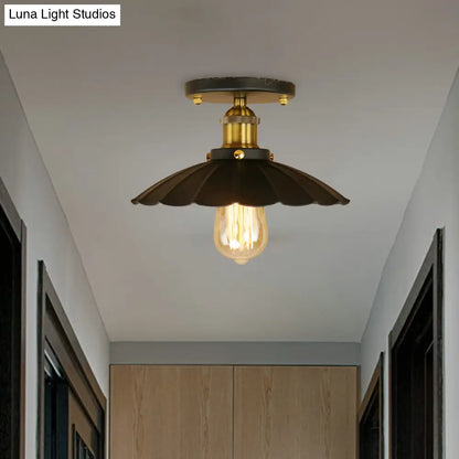 DecorBites™ DecorBites™ Loft Style Black Scalloped Edge Semi Flush Mount Light - 2 Lights Metal Ceiling Mounted, Indoor Lighting