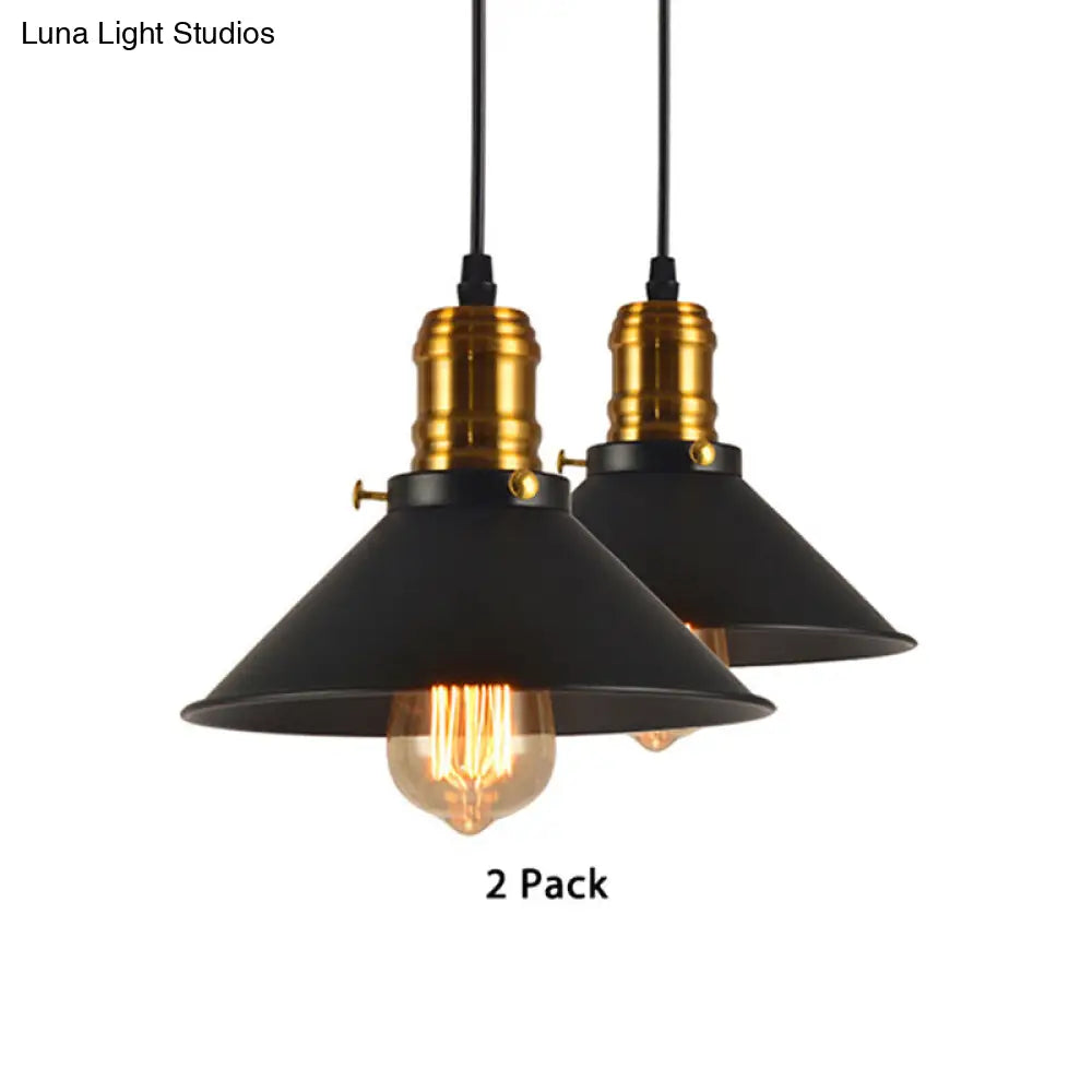 Loft-Style Brass Pendant Lighting - Tapered Shade, 1-Light, Metal, Hanging Ceiling Light - (1/2/3-Pack)