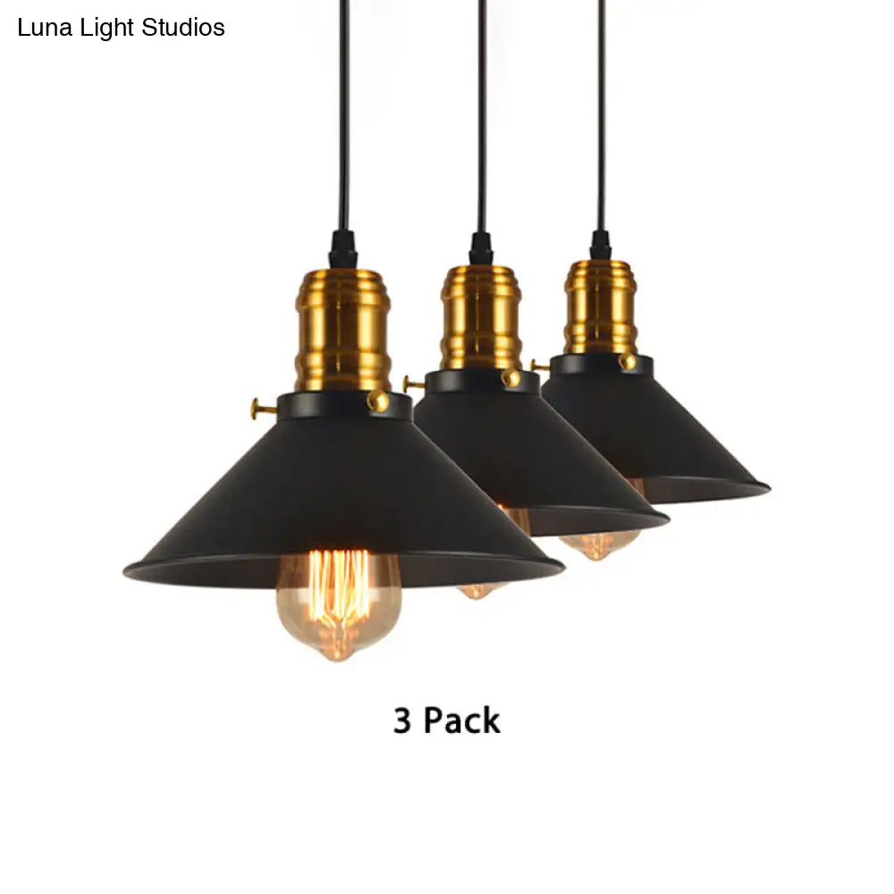 Loft-Style Brass Pendant Lighting - Tapered Shade, 1-Light, Metal, Hanging Ceiling Light - (1/2/3-Pack)