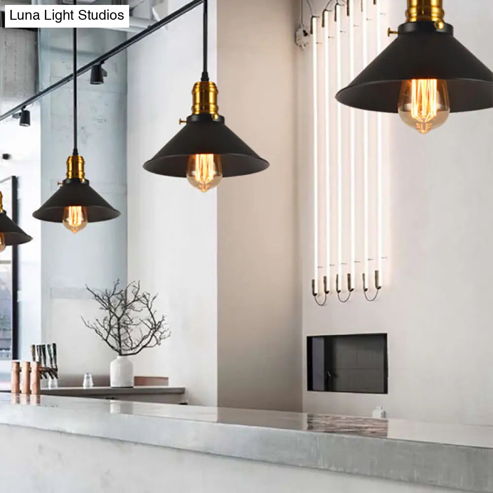 Loft-Style Brass Pendant Lighting - Tapered Shade, 1-Light, Metal, Hanging Ceiling Light - (1/2/3-Pack)