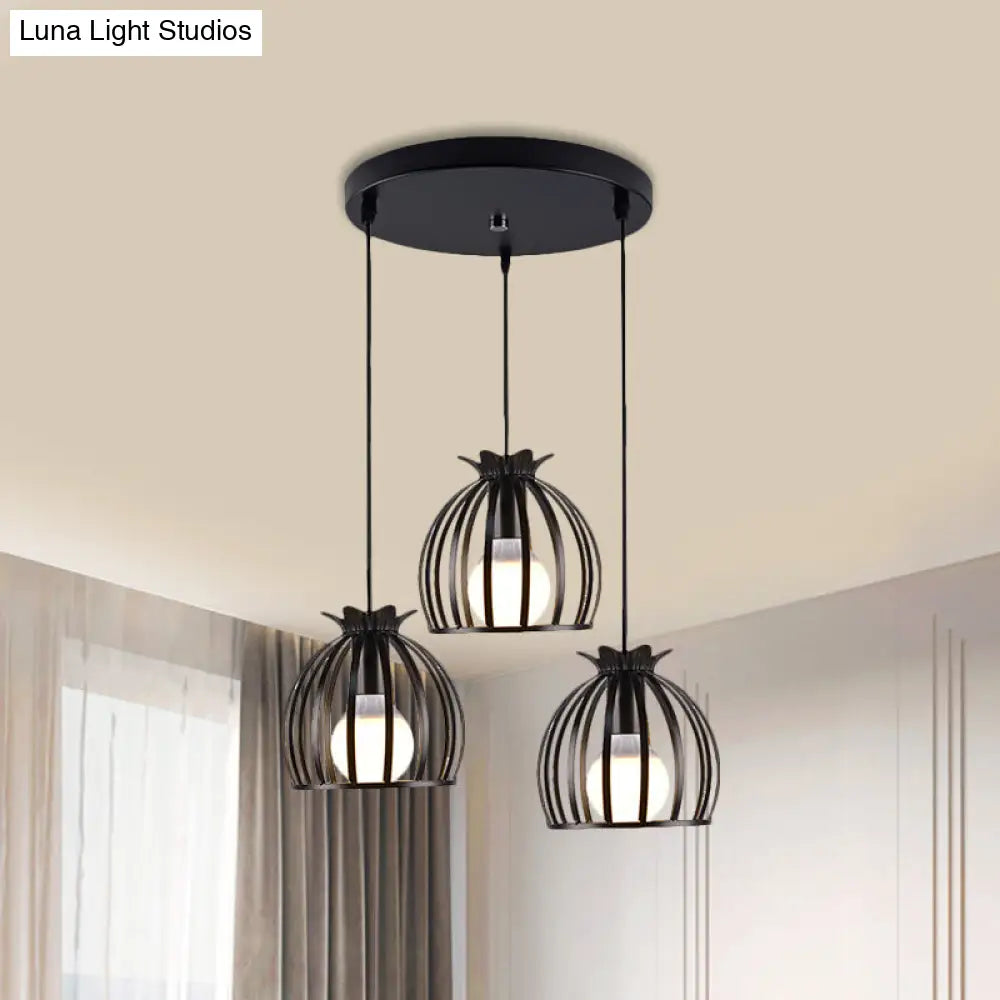 Loft Style Dome Cage Pendant Light with Hanging Head - Black/White - Perfect for Living Room