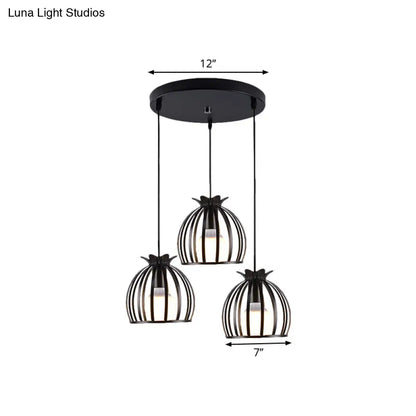 Loft Style Dome Cage Pendant Light with Hanging Head - Black/White - Perfect for Living Room