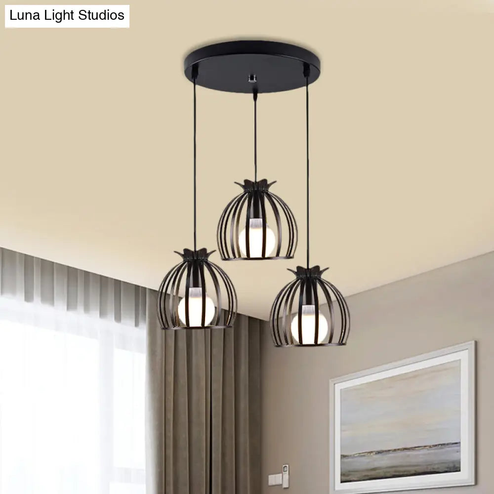 Loft Style Dome Cage Pendant Light with Hanging Head - Black/White - Perfect for Living Room