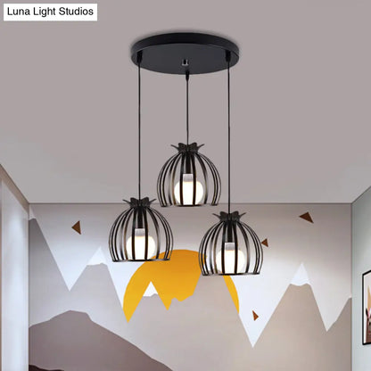 Loft Style Dome Cage Pendant Light with Hanging Head - Black/White - Perfect for Living Room