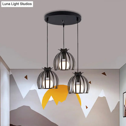 Loft Style Dome Cage Pendant Light with Hanging Head - Black/White - Perfect for Living Room