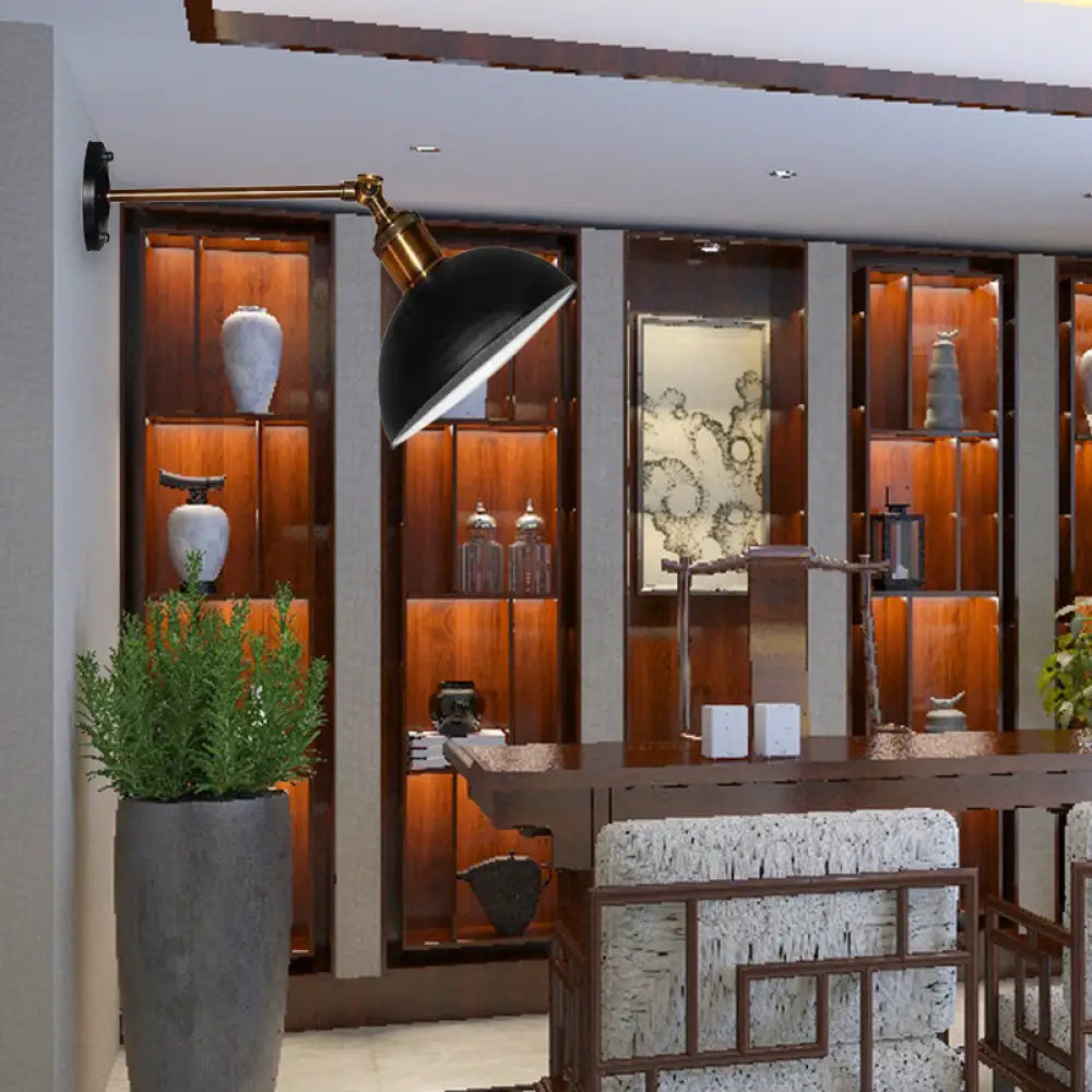 DecorBites™ DecorBites™ Loft Style Dome/Drum Shade Black Metal Adjustable Wall Sconce Light for Bedroom