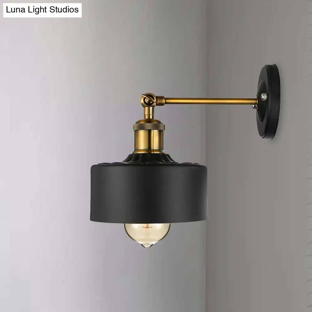 DecorBites™ DecorBites™ Loft Style Dome/Drum Shade Black Metal Adjustable Wall Sconce Light for Bedroom