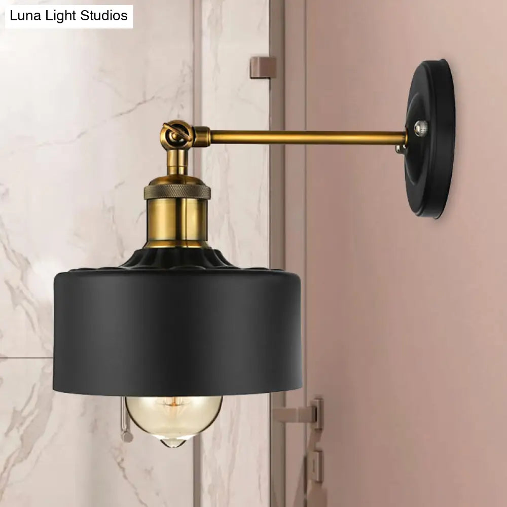 DecorBites™ DecorBites™ Loft Style Dome/Drum Shade Black Metal Adjustable Wall Sconce Light for Bedroom