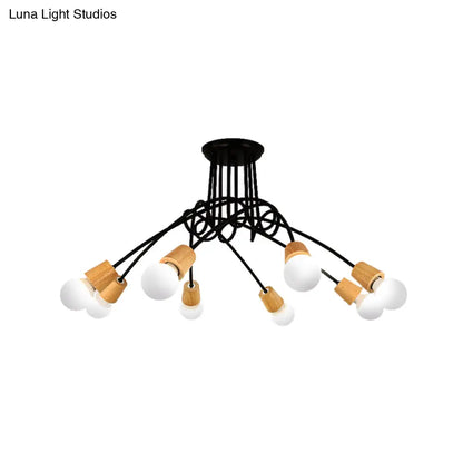DecorBites™ DecorBites™ Loft Style Metal Ceiling Light with Open Bulb & Twisted Arm – 3/5 Lights, Wood Accent – Perfect for Kitchen & Semi Flush Pendant