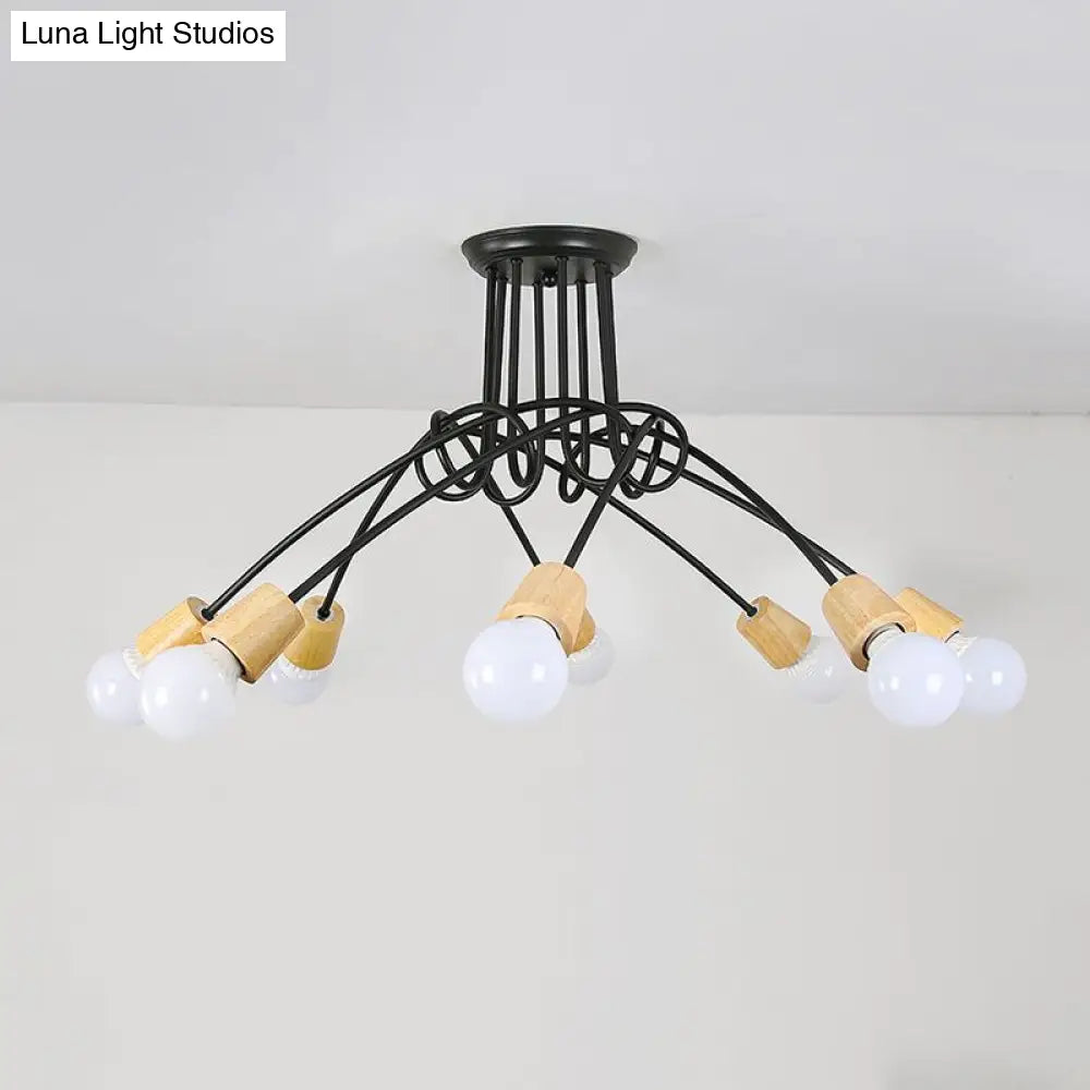 DecorBites™ DecorBites™ Loft Style Metal Ceiling Light with Open Bulb & Twisted Arm – 3/5 Lights, Wood Accent – Perfect for Kitchen & Semi Flush Pendant