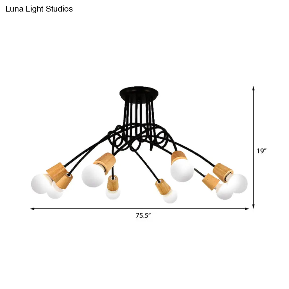 DecorBites™ DecorBites™ Loft Style Metal Ceiling Light with Open Bulb & Twisted Arm – 3/5 Lights, Wood Accent – Perfect for Kitchen & Semi Flush Pendant