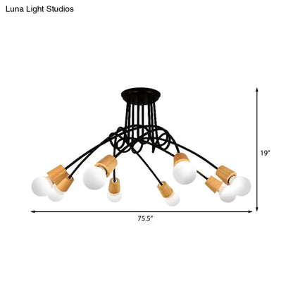DecorBites™ DecorBites™ Loft Style Metal Ceiling Light with Open Bulb & Twisted Arm – 3/5 Lights, Wood Accent – Perfect for Kitchen & Semi Flush Pendant