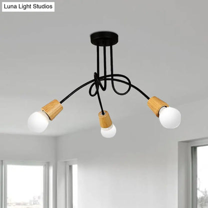 DecorBites™ DecorBites™ Loft Style Metal Ceiling Light with Open Bulb & Twisted Arm – 3/5 Lights, Wood Accent – Perfect for Kitchen & Semi Flush Pendant