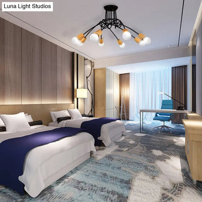 DecorBites™ DecorBites™ Loft Style Metal Ceiling Light with Open Bulb & Twisted Arm – 3/5 Lights, Wood Accent – Perfect for Kitchen & Semi Flush Pendant