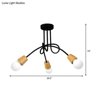DecorBites™ DecorBites™ Loft Style Metal Ceiling Light with Open Bulb & Twisted Arm – 3/5 Lights, Wood Accent – Perfect for Kitchen & Semi Flush Pendant
