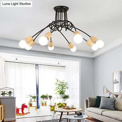 DecorBites™ DecorBites™ Loft Style Metal Ceiling Light with Open Bulb & Twisted Arm – 3/5 Lights, Wood Accent – Perfect for Kitchen & Semi Flush Pendant