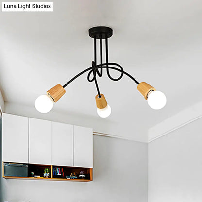 DecorBites™ DecorBites™ Loft Style Metal Ceiling Light with Open Bulb & Twisted Arm – 3/5 Lights, Wood Accent – Perfect for Kitchen & Semi Flush Pendant