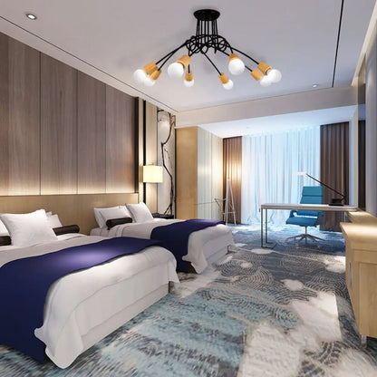 DecorBites™ DecorBites™ Loft Style Metal Ceiling Light with Open Bulb & Twisted Arm – 3/5 Lights, Wood Accent – Perfect for Kitchen & Semi Flush Pendant