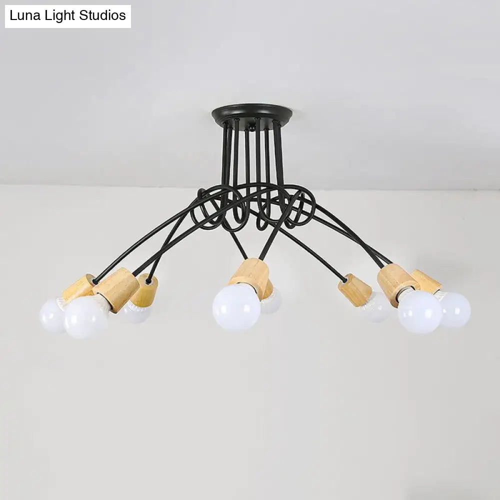 DecorBites™ DecorBites™ Loft Style Metal Ceiling Light with Open Bulb & Twisted Arm – 3/5 Lights, Wood Accent – Perfect for Kitchen & Semi Flush Pendant