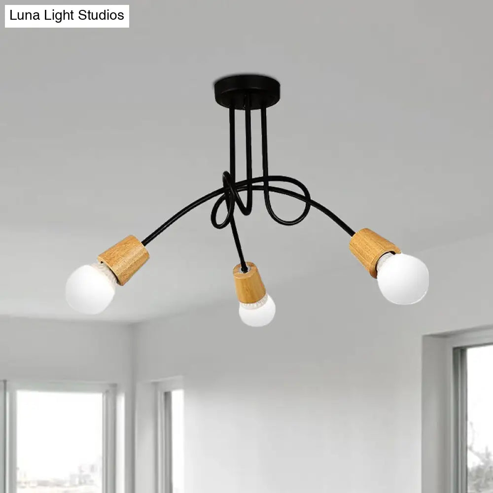 DecorBites™ DecorBites™ Loft Style Metal Ceiling Light with Open Bulb & Twisted Arm – 3/5 Lights, Wood Accent – Perfect for Kitchen & Semi Flush Pendant
