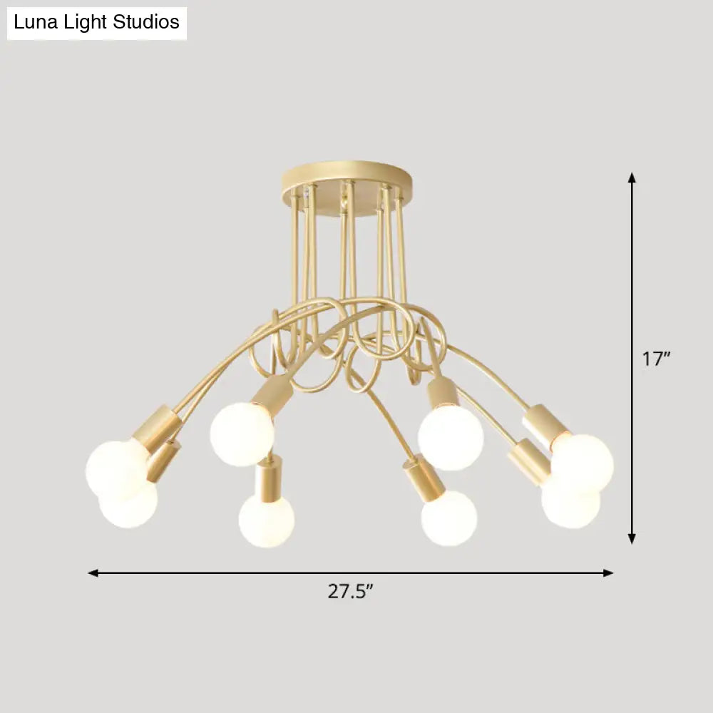 DecorBites™ DecorBites™ Loft Style Metal Flush Chandelier with Open Bulb Design for Bedroom Ceiling