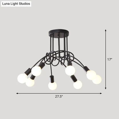 DecorBites™ DecorBites™ Loft Style Metal Flush Chandelier with Open Bulb Design for Bedroom Ceiling