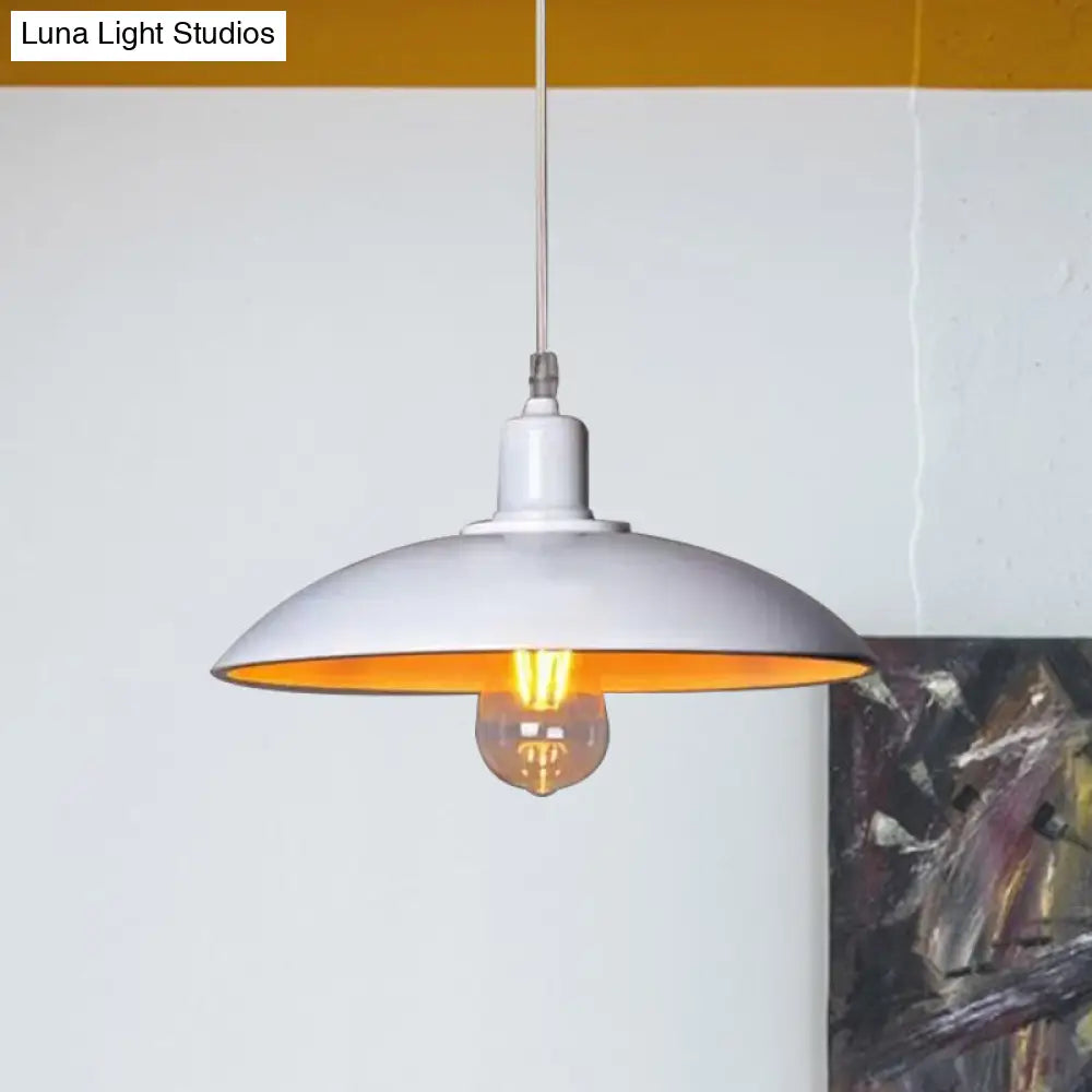 Loft Style Metal Saucer Pendant Light with Cord in Black/White for Dining Table