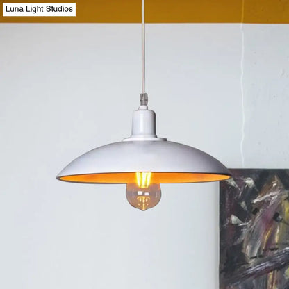 Loft Style Metal Saucer Pendant Light with Cord in Black/White for Dining Table