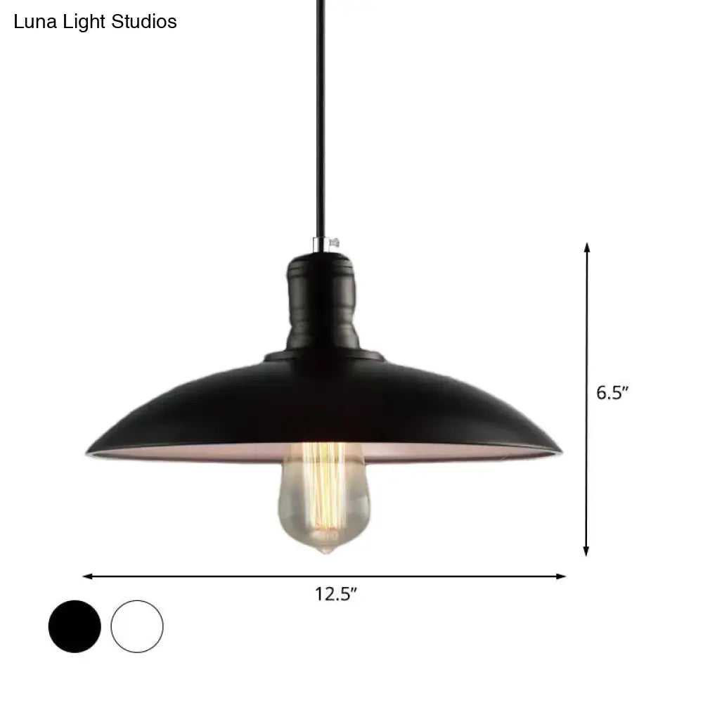 Loft Style Metal Saucer Pendant Light with Cord in Black/White for Dining Table