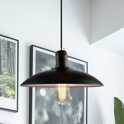 Loft Style Metal Saucer Pendant Light with Cord in Black/White for Dining Table