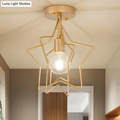 DecorBites™ DecorBites™ Loft Style Metal Star Frame Semi-Flush Ceiling Light in Black/Gold for Corridor