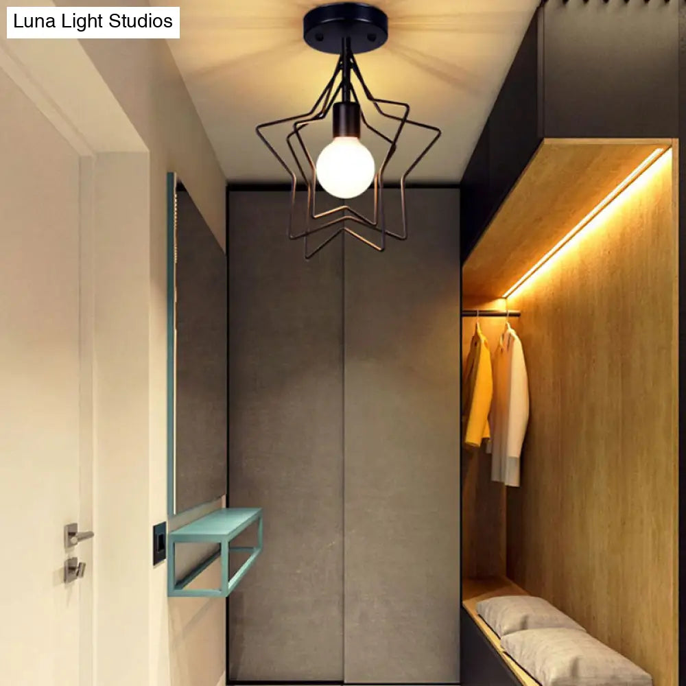 DecorBites™ DecorBites™ Loft Style Metal Star Frame Semi-Flush Ceiling Light in Black/Gold for Corridor