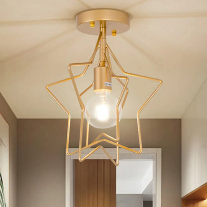 DecorBites™ DecorBites™ Loft Style Metal Star Frame Semi-Flush Ceiling Light in Black/Gold for Corridor