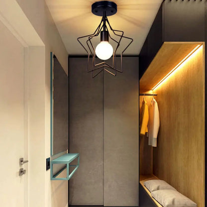 DecorBites™ DecorBites™ Loft Style Metal Star Frame Semi-Flush Ceiling Light in Black/Gold for Corridor